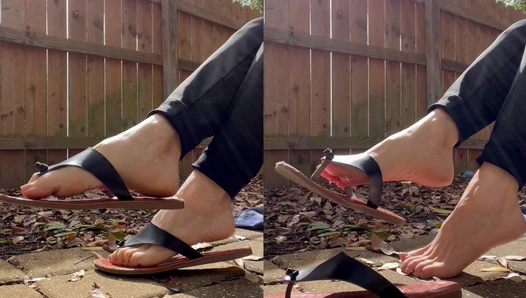 Outdoor sandal dangle on this gorgeous day.