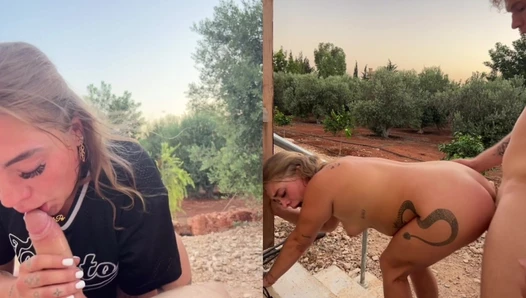 Lizzy gets face fuckt and suck my dick outdoor and get doggy..