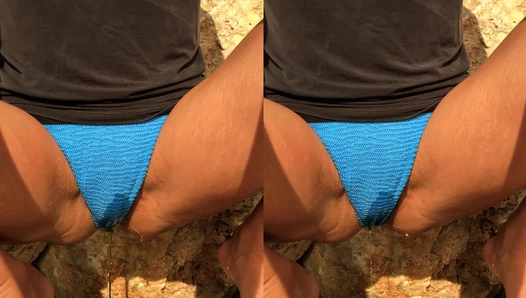 in my blue bikini on a beautiful in Greece. It feels great to pee in panties