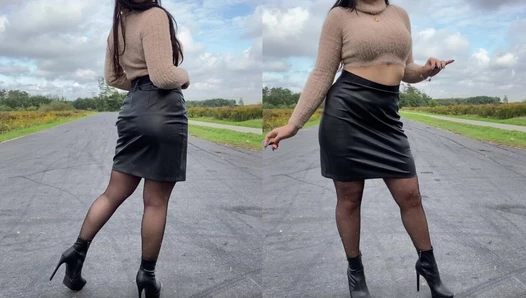Sexy OUTDOOR Posing in Leather Outfit You have to watch this..