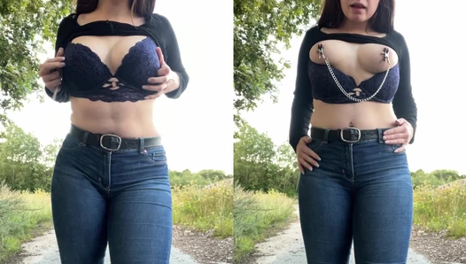 ellynora - Risky outdoor fun with nipple clamps