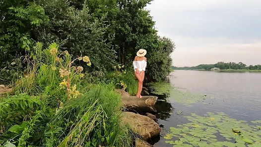 DivaAngel - Wonderful blonde woman go swim in dress Public naked [xhgbxeO][h264]