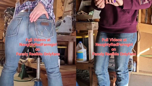 NaughtyRedFarmgirl - Horny Cowgirls Rides Dildo in Barn and fucks asshole with Toys! (1080pNone)