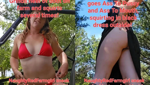 NaughtyRedFarmgirl - Horny redhead Fucks herself around the farm going ass to pussy and ass to mouth squirting o