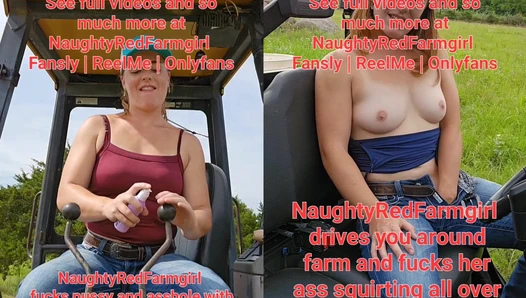 NaughtyRedFarmgirl - Big ass redhead fucks joysticks on backhoe, rides truck hood and goes dirty ass to pussy (