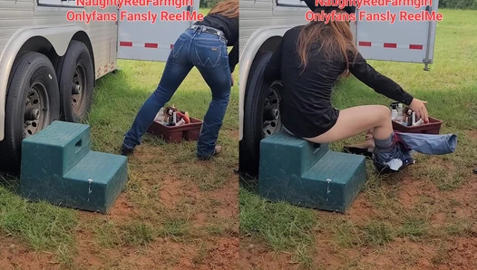 NaughtyRedFarmgirl - Horny Redhead squirts in public at horse show before her class! (1080pNone)