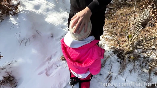 FlatTight - Fucking my ass on snow Creampie from Ass with pee FlatTight