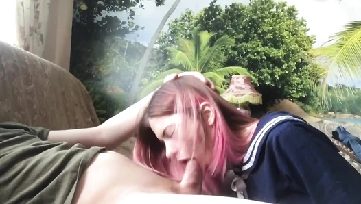 Freya stein - Pink haired Schoolgirl Amazing Blowjob Takes the Sperm on the Face Freya Stein