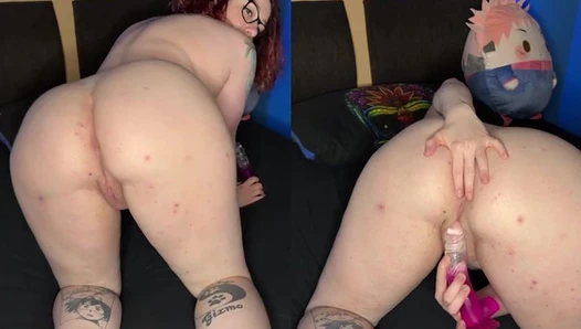 Lucy - ohh fuuuck das habe ich noch nie gemacht ich bin doggy, mit dem dildo an meiner fotze und mass